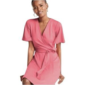 Ann Taylor Coral Wrap Dress Sz 12 Short Flutter Sleeves